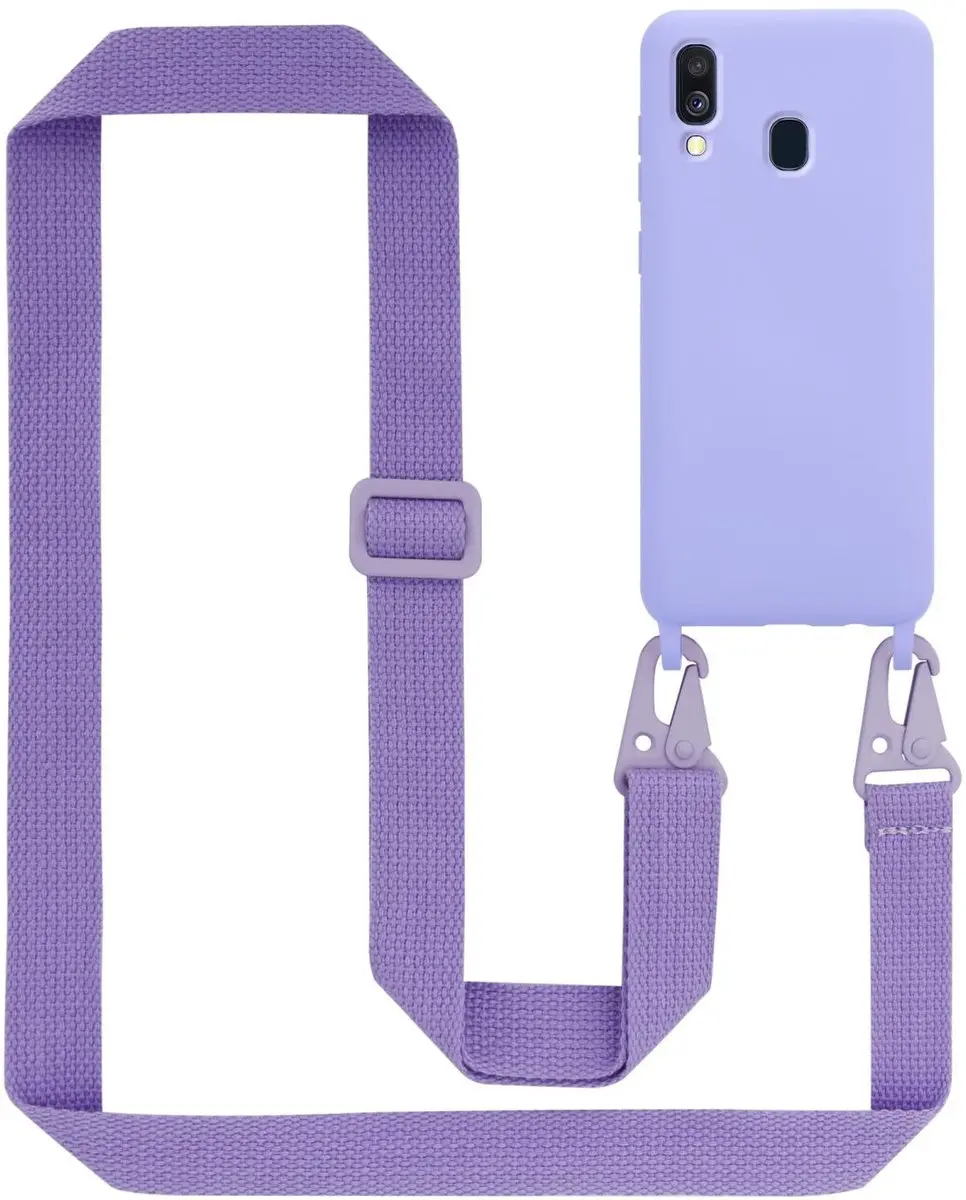 Cadorabo Mobiele telefoon ketting geschikt voor Samsung Galaxy A40 in LIQUID LICHT PAARS - Silicone beschermhoes met lengte verstelbare koord riem
