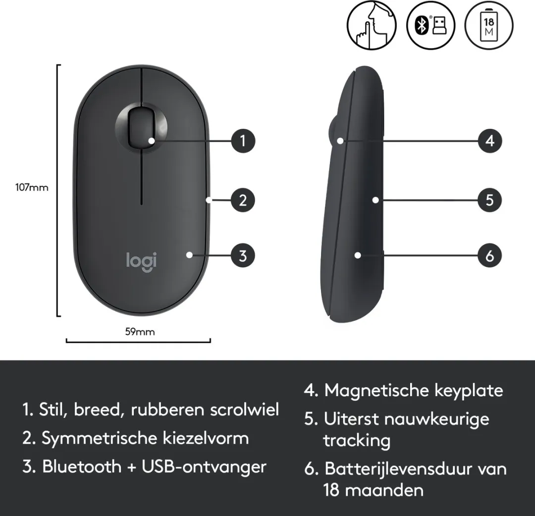 Logitech Pebble M350 Draadloze Muis - Zwart