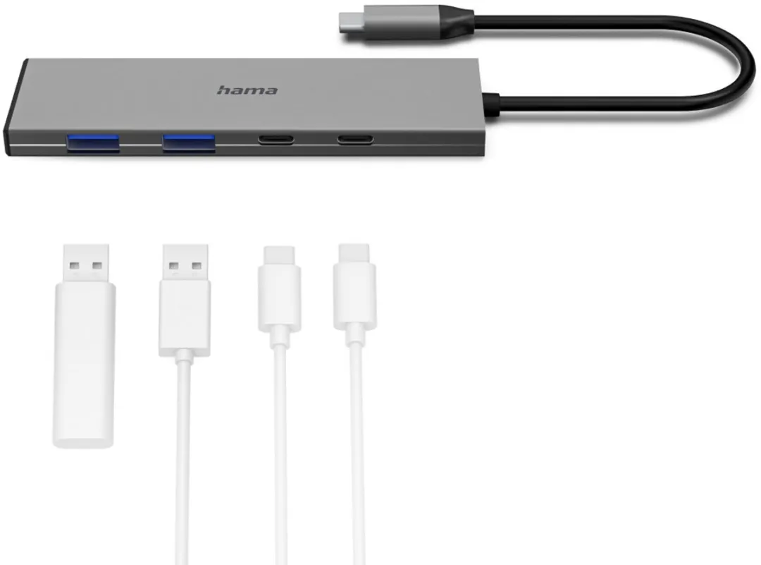 Hama 00200147 USB-C Hub - 4x USB 3.0 & 2x USB-C - Grijs
