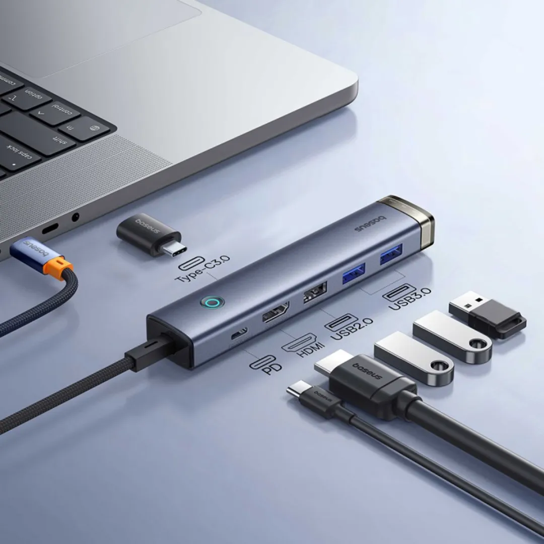Baseus UltraJoy Air 6-in-1 USB-C Hub - 4K 60Hz - 100W - Space Grey