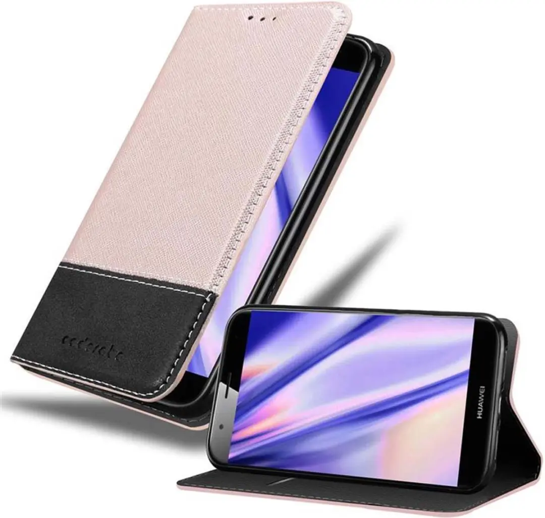 Cadorabo Hoesje geschikt voor Huawei ASCEND G7 PLUS / G8 / GX8 in ROSE GOUD ZWART - Beschermhoes met magnetische sluiting, standfunctie en kaartvakje Book Case Cover Etui