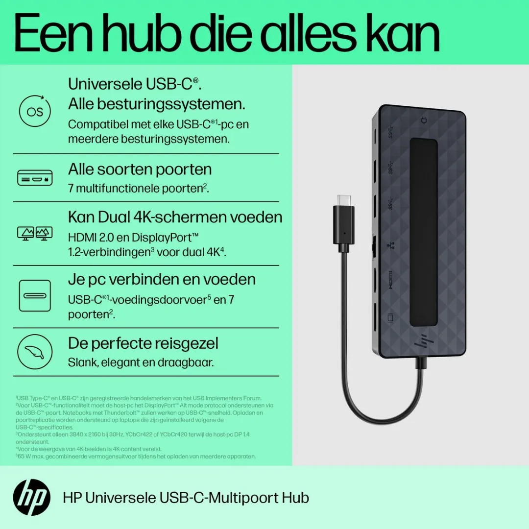 HP Universal Hub 50H55AA#ABB - USB-C - 2x HDMI - Zwart