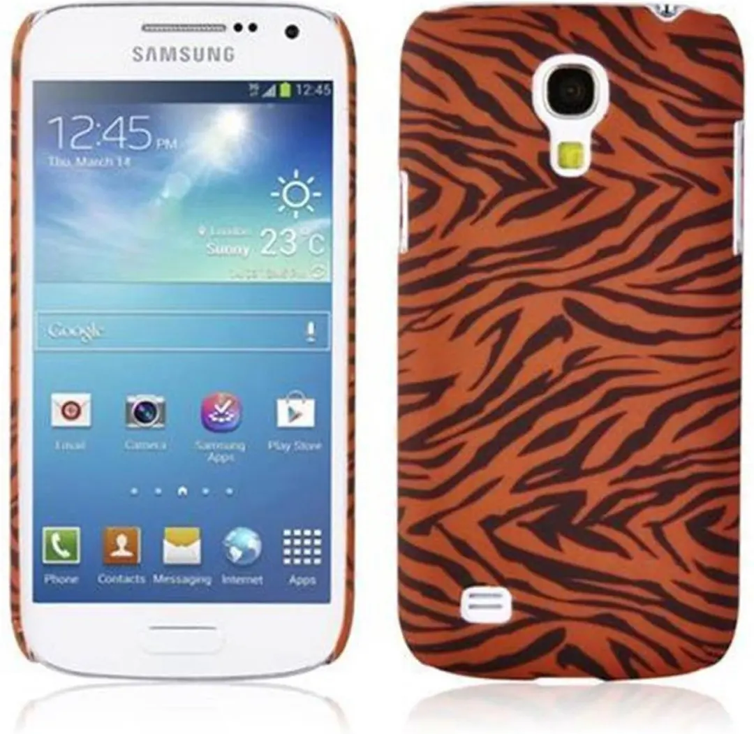 Cadorabo Hoesje geschikt voor Samsung Galaxy S4 MINI met BROWN TIGER opdruk