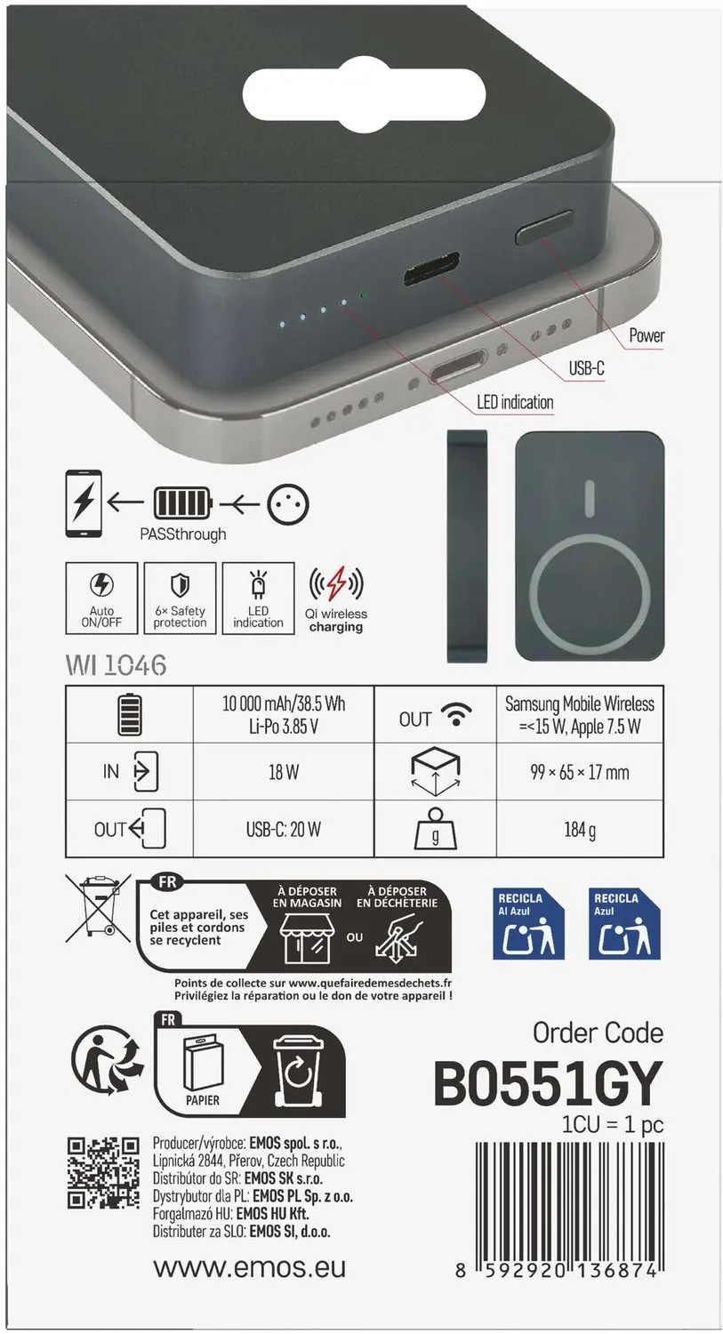 Emos WI 1046 Powerbank 10.000mAh 20W - Grijs - afbeelding 2 van 6