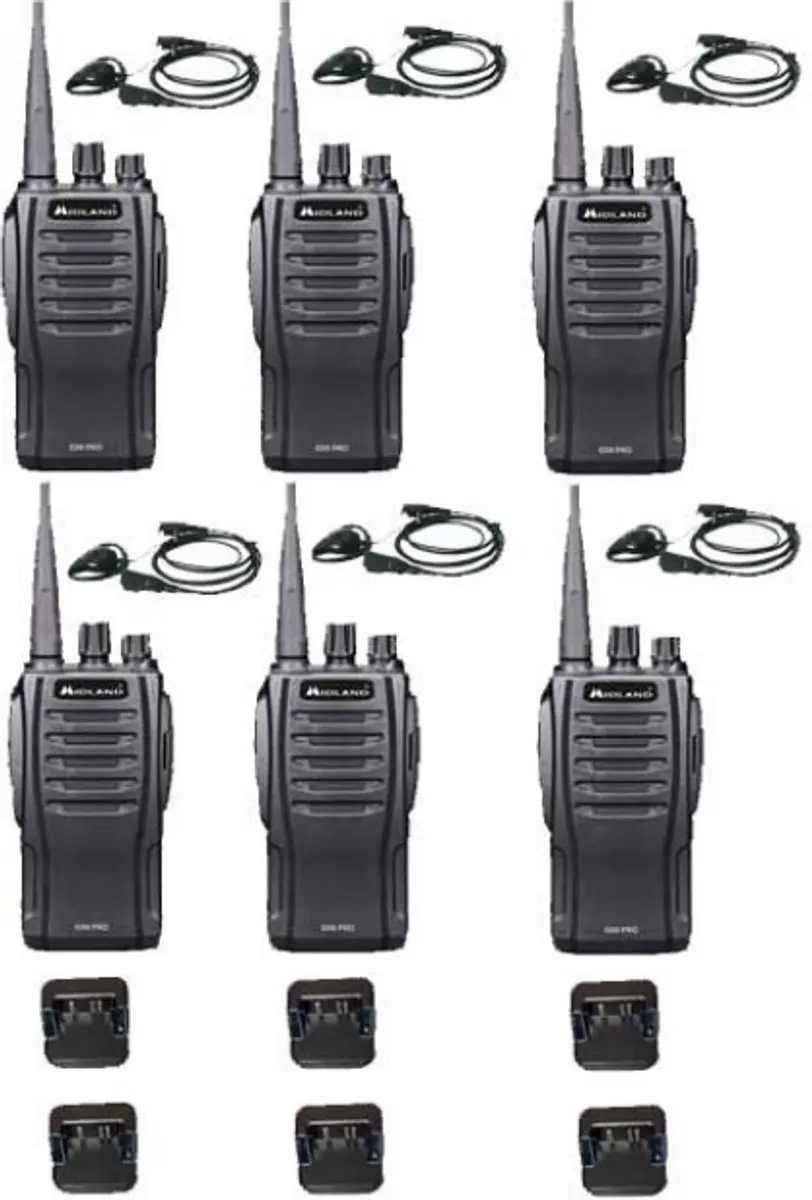 Set van 6 Midland G10 Pro Portofoon met tafellader en D-shape oortje
