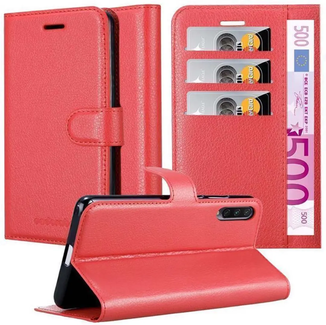 Cadorabo Hoesje geschikt voor Xiaomi Mi A3 in KARMIJN ROOD - Beschermhoes met magnetische sluiting, standfunctie en kaartvakje Book Case Cover Etui