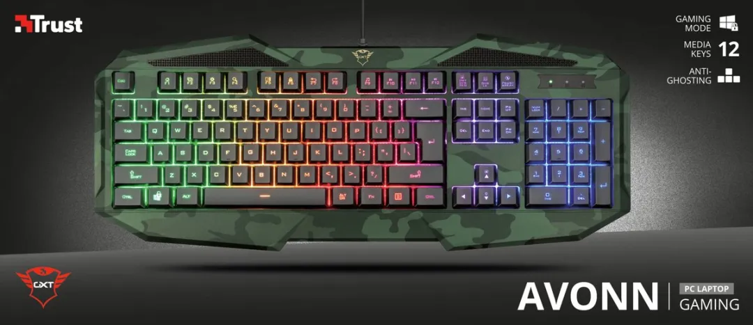 Trust GXT 830 RW-C Avonn Gaming Toetsenbord - Duits - Zwart/Groen