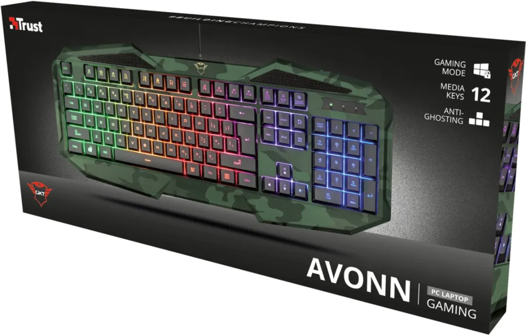 Trust GXT 830 RW-C Avonn Gaming Toetsenbord - Duits - Zwart/Groen