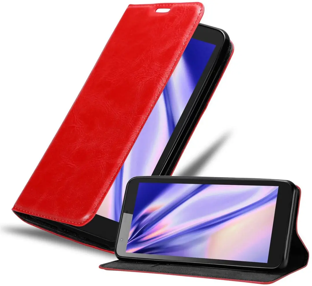 Cadorabo Hoesje geschikt voor ZTE Blade L8 in APPEL ROOD - Beschermhoes met magnetische sluiting, standfunctie en kaartvakje Book Case Cover Etui