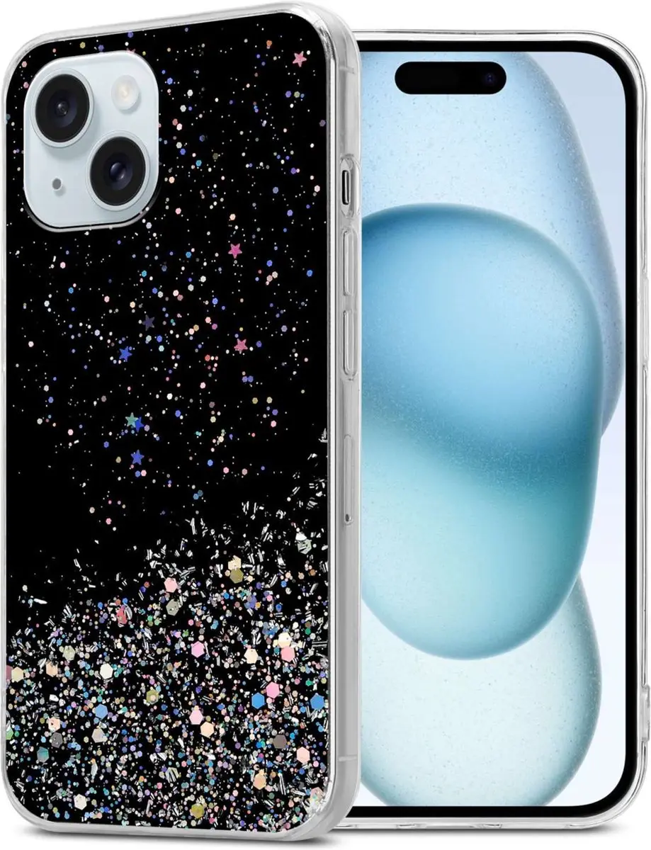 Cadorabo Hoesje geschikt voor Apple iPhone 15 in Zwart met Glitter