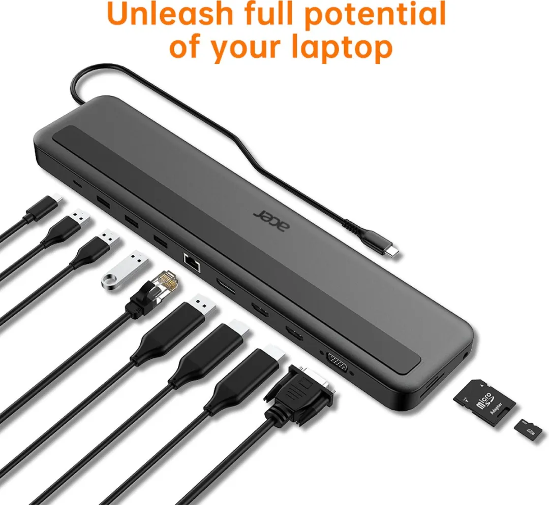 Acer USB Type-C Dongle 13-in-1 HP.DSCAB.015 - 3xUSB3, 2xHDMI, DP, RJ45 - Zwart - afbeelding 6 van 6