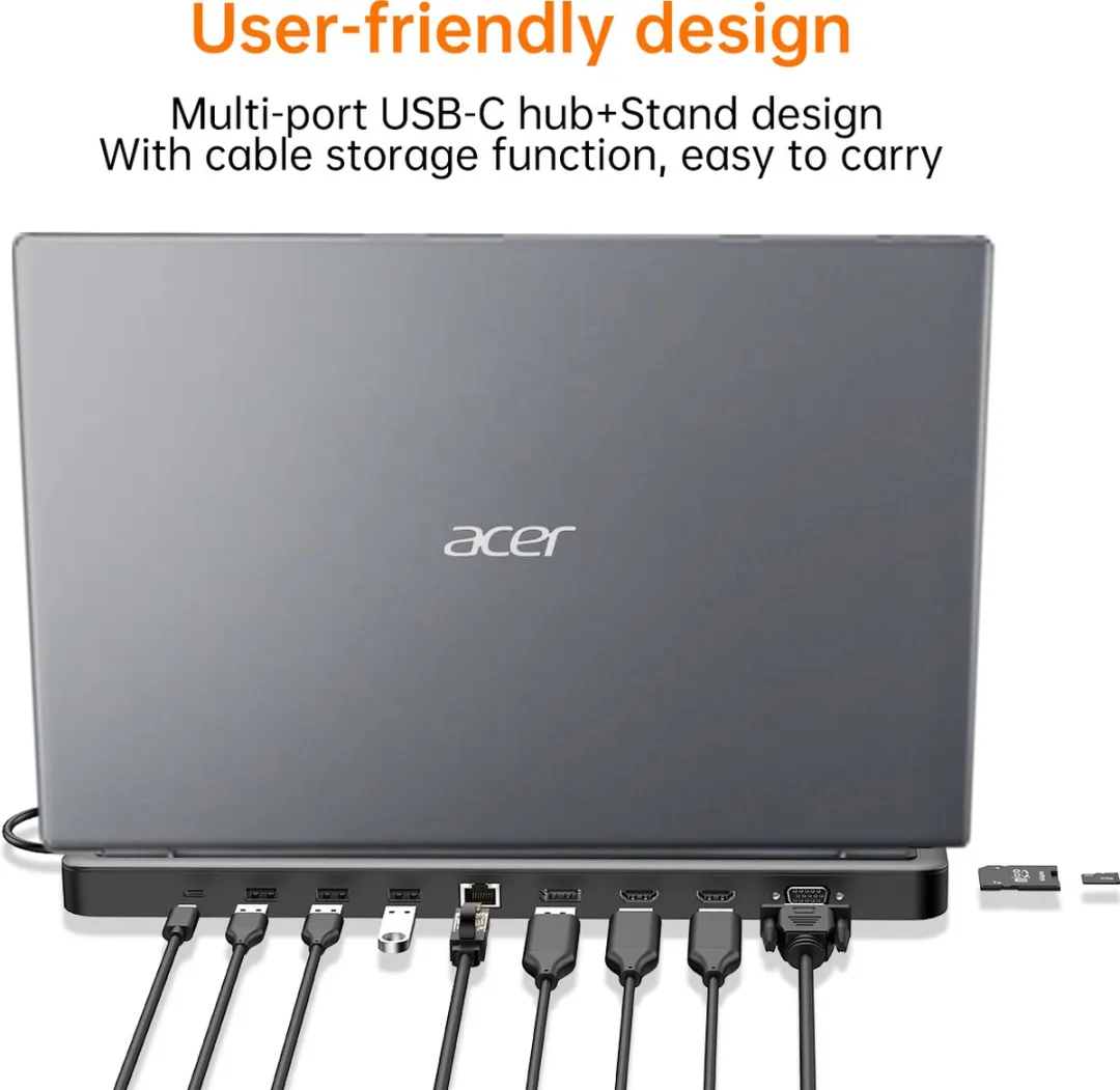 Acer USB Type-C Dongle 13-in-1 HP.DSCAB.015 - 3xUSB3, 2xHDMI, DP, RJ45 - Zwart