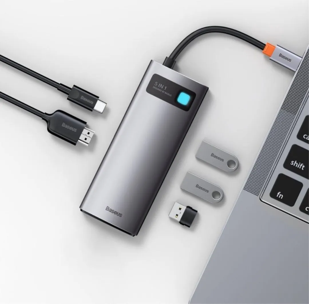 Baseus 5-in-1 USB-C Hub CAHUB-CX0G - Grijs