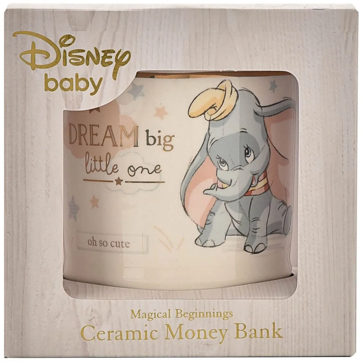 Disney Widdop & Co. Spaarpot Dumbo 8,5 cm - Wit/Blauw/Roz/Goud - afbeelding 6 van 6