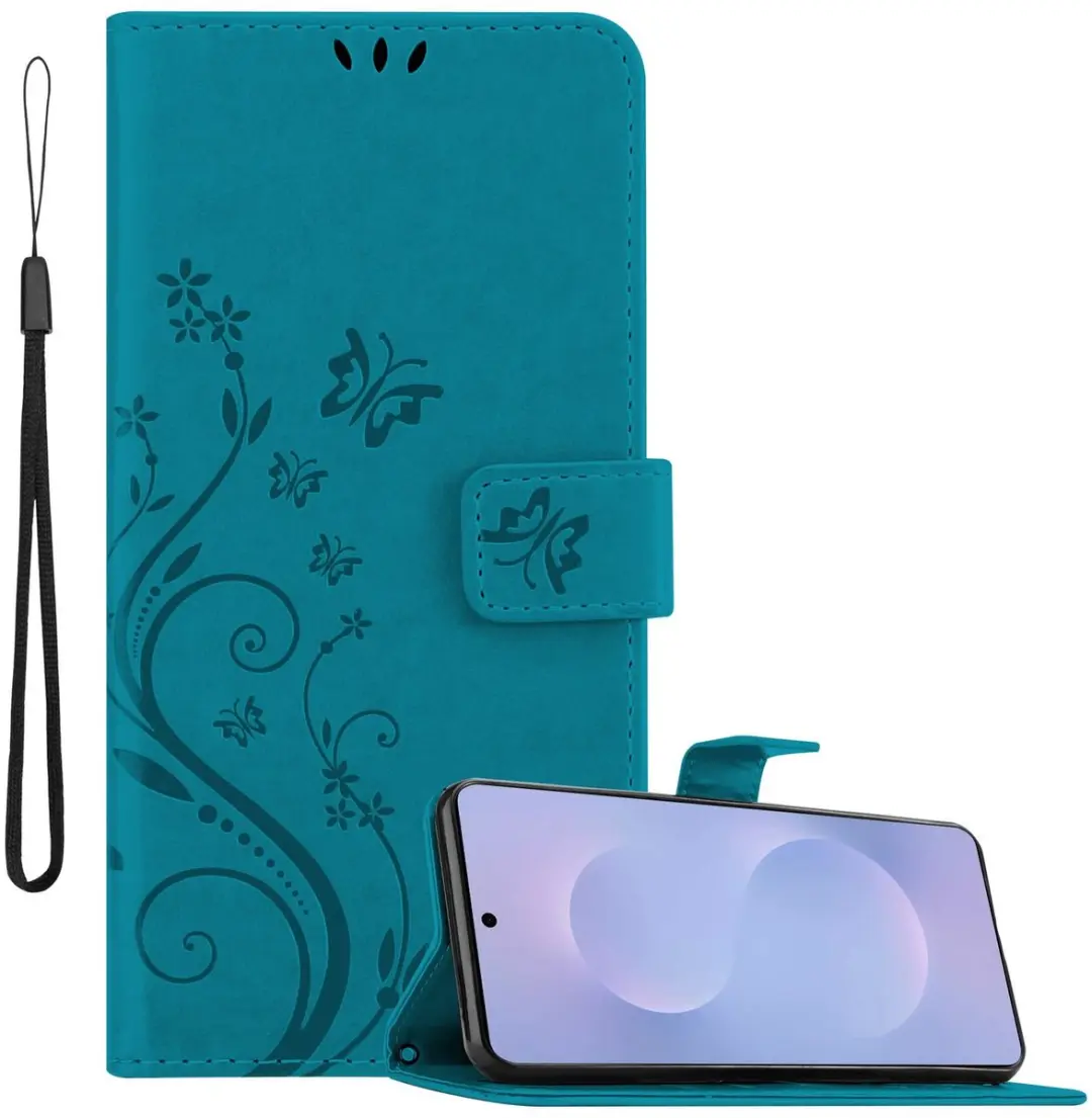 Cadorabo Hoesje geschikt voor Samsung Galaxy S25 Edge in Bloemen Blauw Beschermhoes in bloemmotief met magnetische sluiting, standfunctie en kaartsleuven