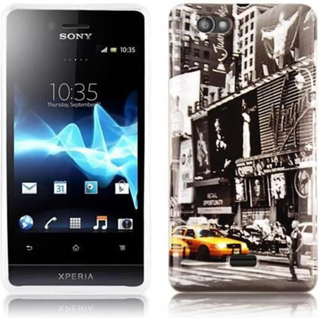 Cadorabo Hoesje geschikt voor Sony Xperia M met NEW YORK CAB opdruk