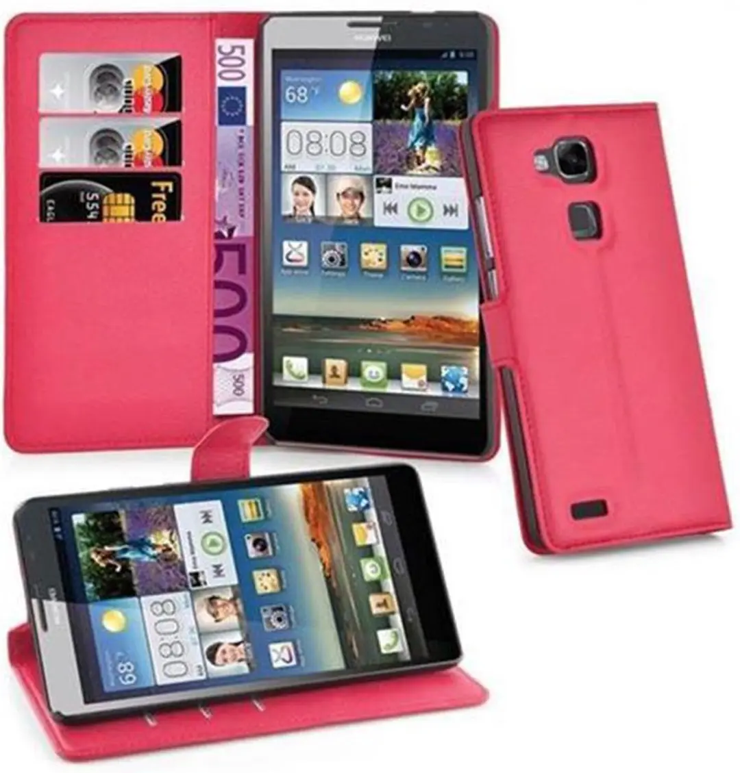 Cadorabo Hoesje geschikt voor Huawei D3 MATE 7 in KARMIJN ROOD - Beschermhoes met magnetische sluiting, standfunctie en kaartvakje Book Case Cover Etui