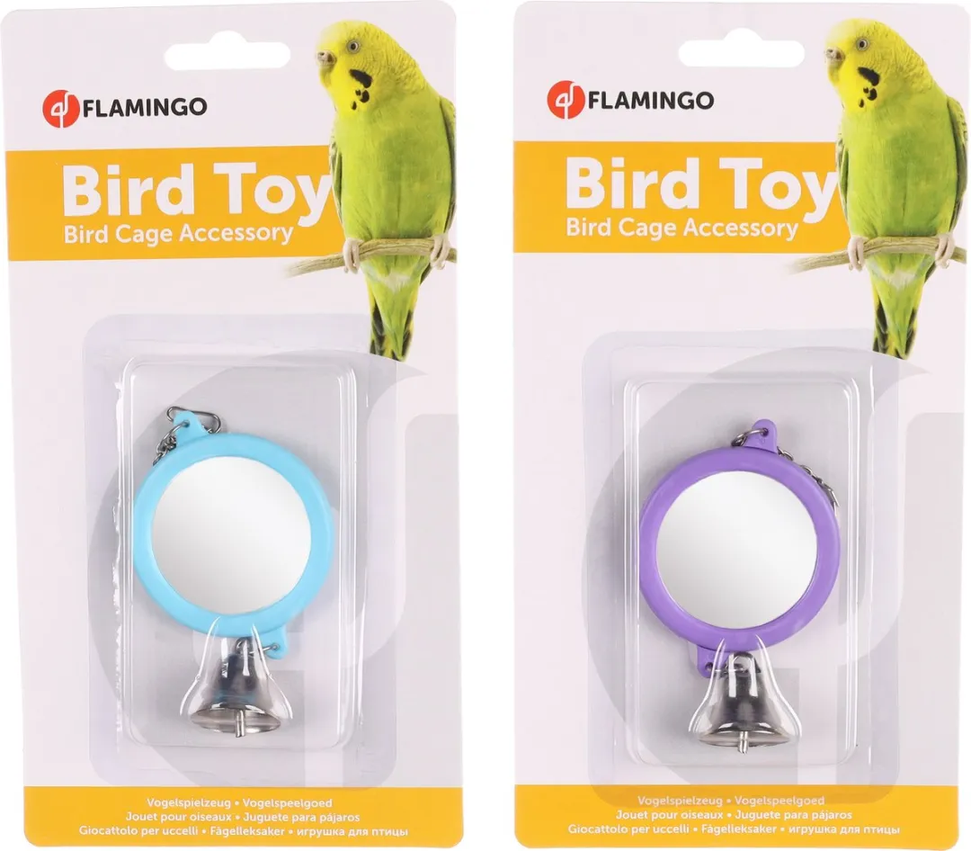 Flamingo Vogelspeelgoed Spiegel met Bel - Blauw