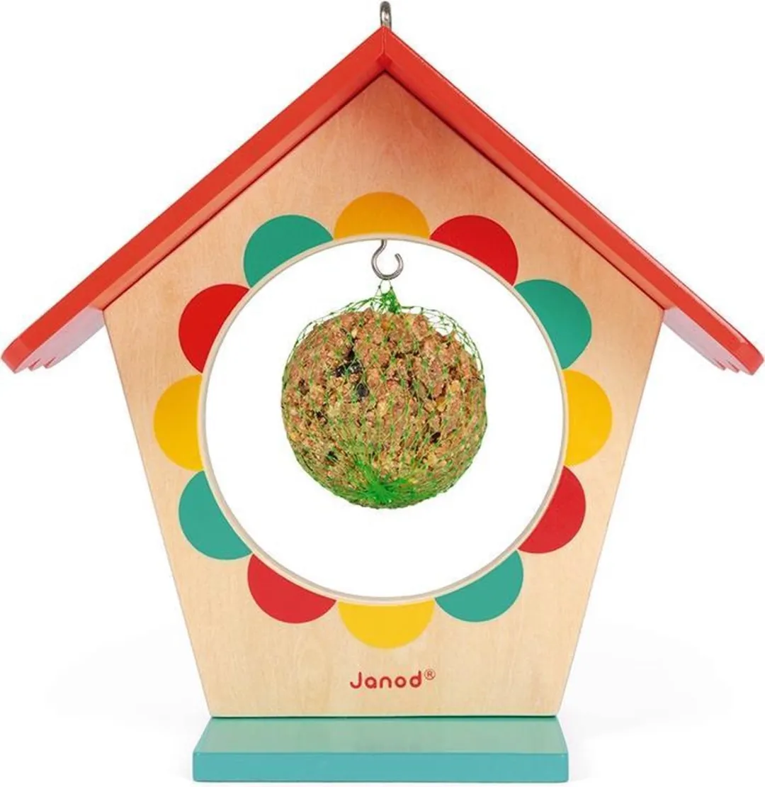 Janod Happy Garden Vogelvoederhuisje - Geel/Rood/Hout/ Groen