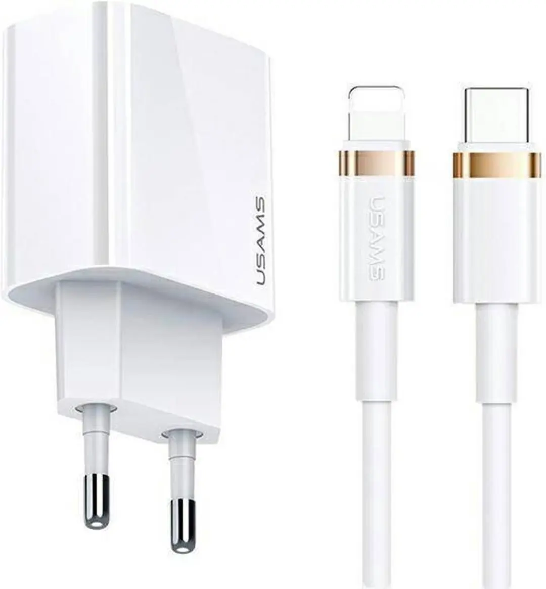 USAMS 20W Snellader + USB-C naar Lightning Kabel 1.2m