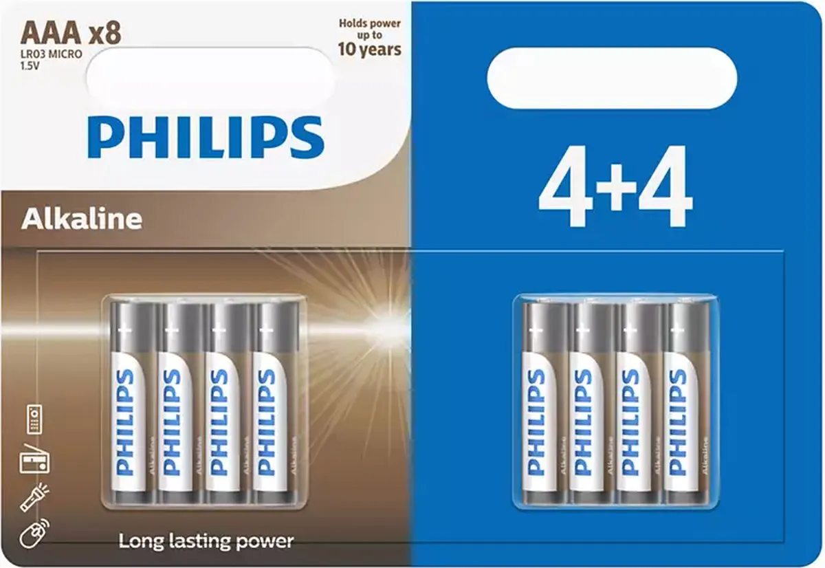 Philips AAA Alkaline Batterijen 8 Stuks