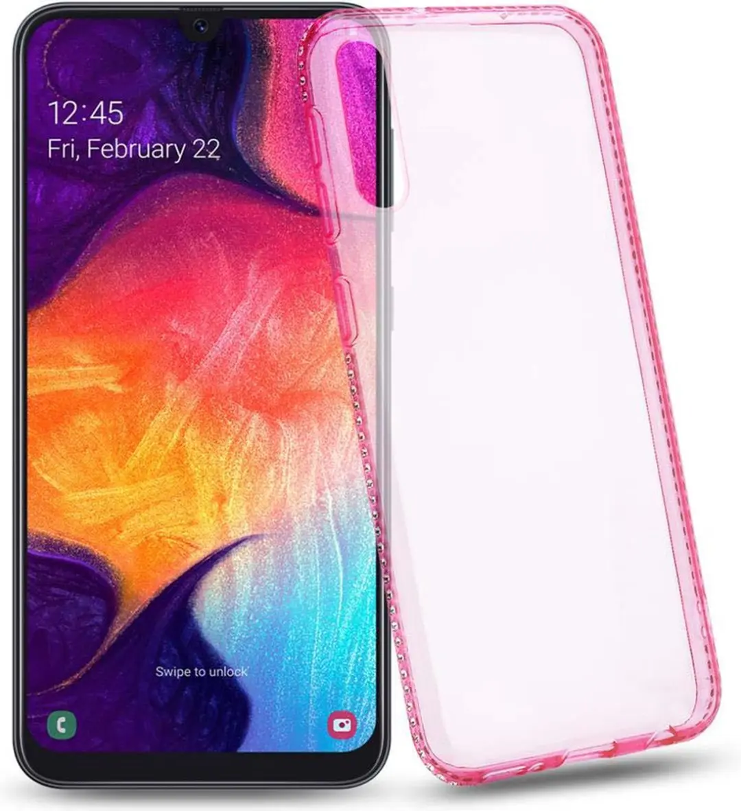 Cadorabo Hoesje geschikt voor Samsung Galaxy A50 4G / A50s / A30s in TRANSPARANT ROZE - Beschermhoes gemaakt van flexibel TPU-silicone in een strasontwerp