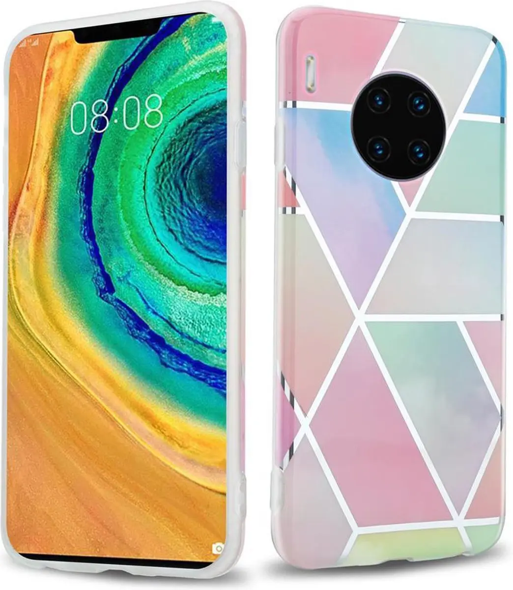 Cadorabo Hoesje geschikt voor Huawei MATE 30 PRO in Regenboog Marmer No. 11