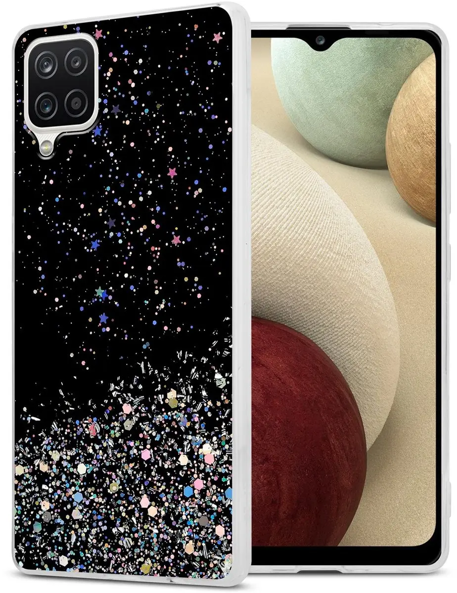Cadorabo Hoesje geschikt voor Samsung Galaxy A12 / M12 in Zwart met Glitter