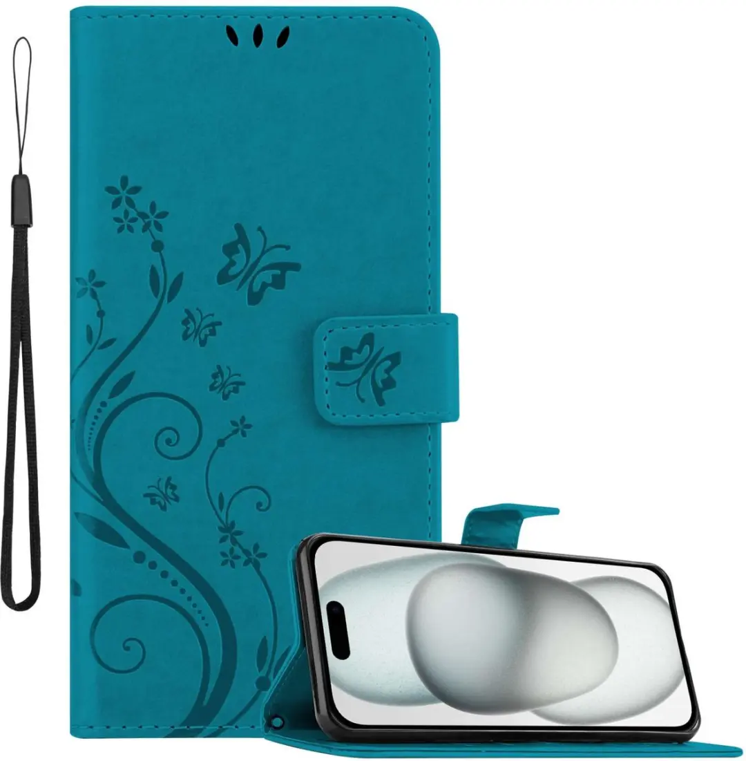 Cadorabo Hoesje geschikt voor Apple iPhone 15 in BLOEMEN BLAUW