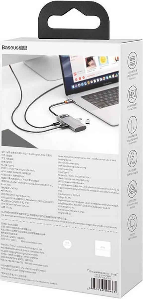 Baseus CAHUB-CY0G USB-C Hub - 1x HDMI, 2x USB-A - Grijs
