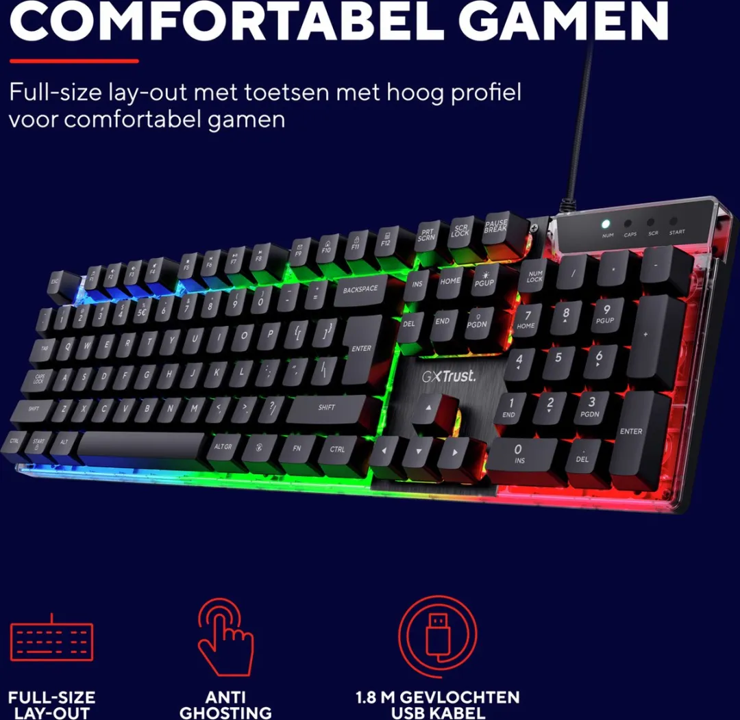 Trust GXT 835 Azor Gamingtoetsenbord - US Layout - Zwart