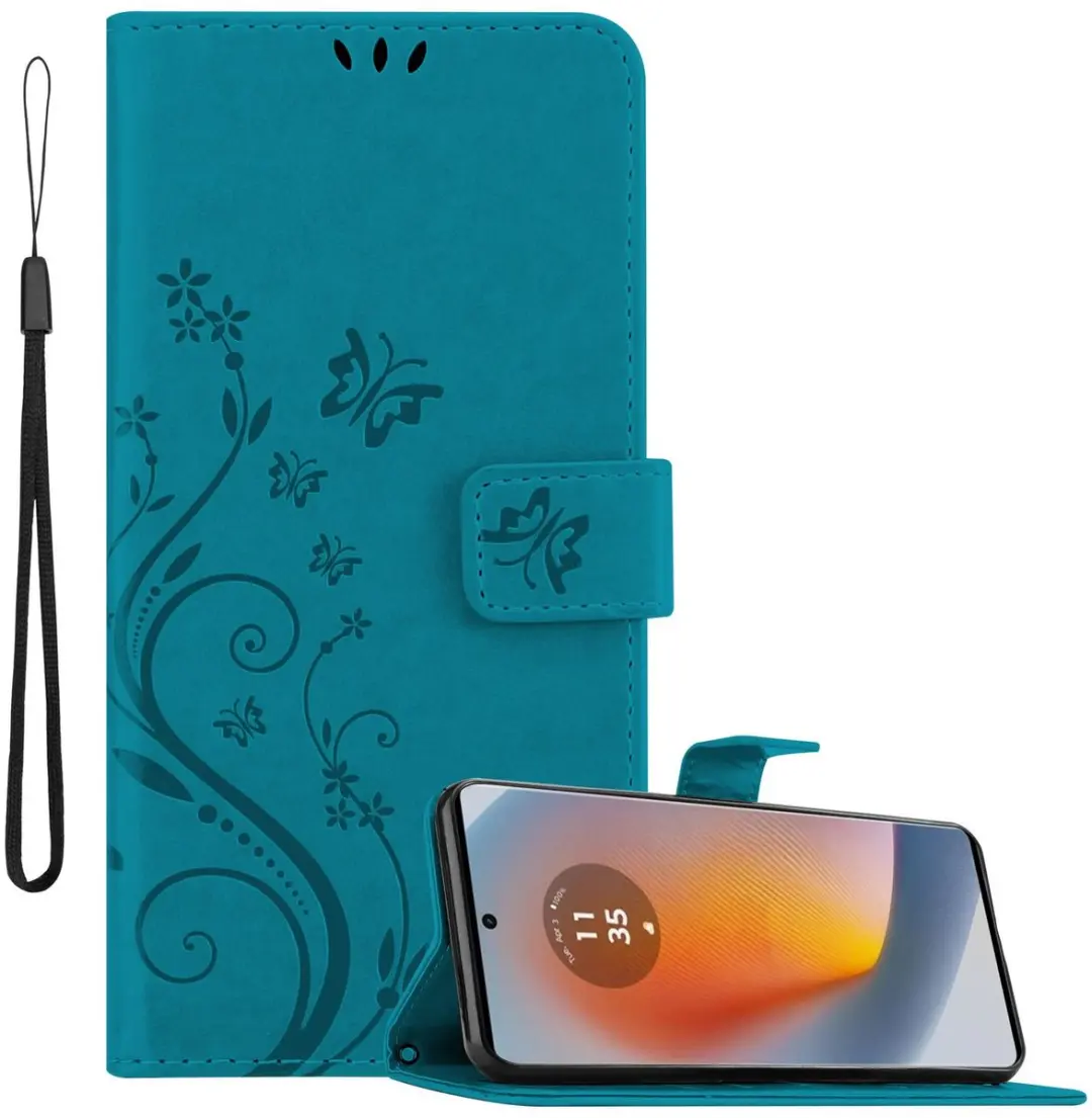 Cadorabo Hoesje geschikt voor Motorola Moto Edge 50 Fusion in BLOEMEN BLAUW