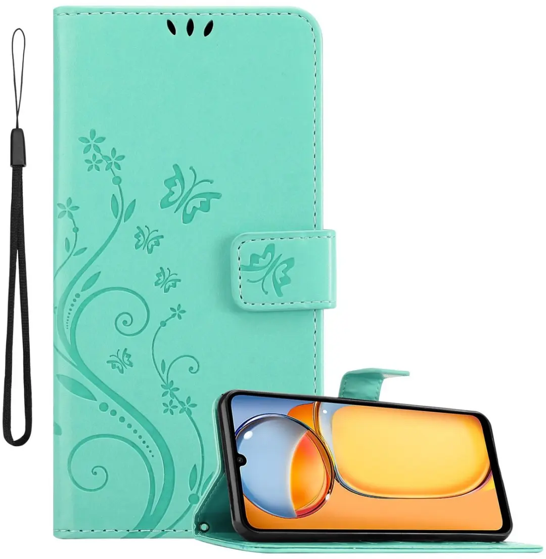 Cadorabo Hoesje geschikt voor Xiaomi Redmi 13C in BLOEMEN TURKOOIS