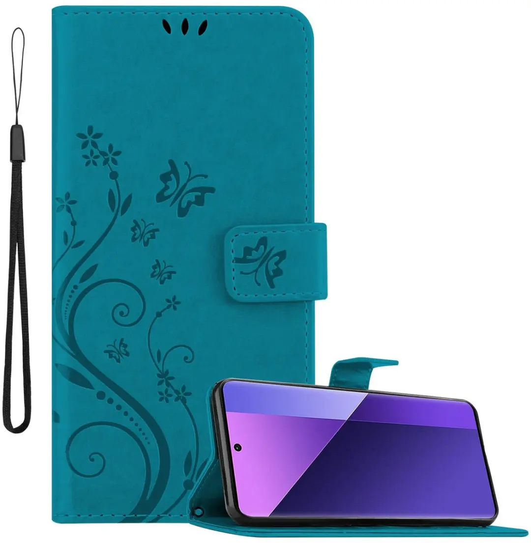 Cadorabo Hoesje geschikt voor Xiaomi RedMi Note 13 Pro Plus in BLOEMEN BLAUW