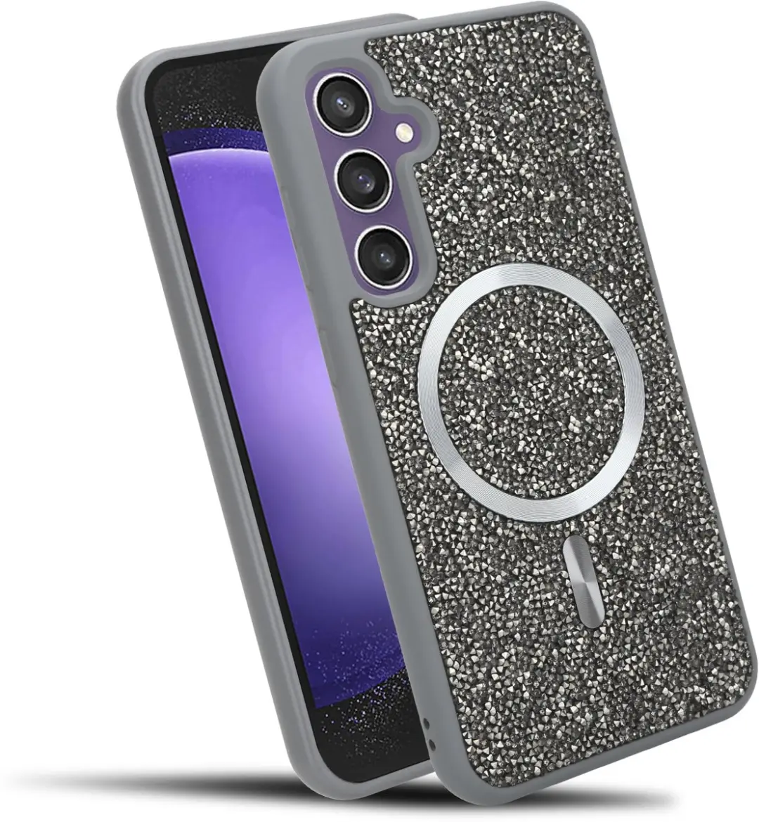 Hoesje geschikt voor Samsung Galaxy S23 FE in Grijs Diamant Glitter Stijl