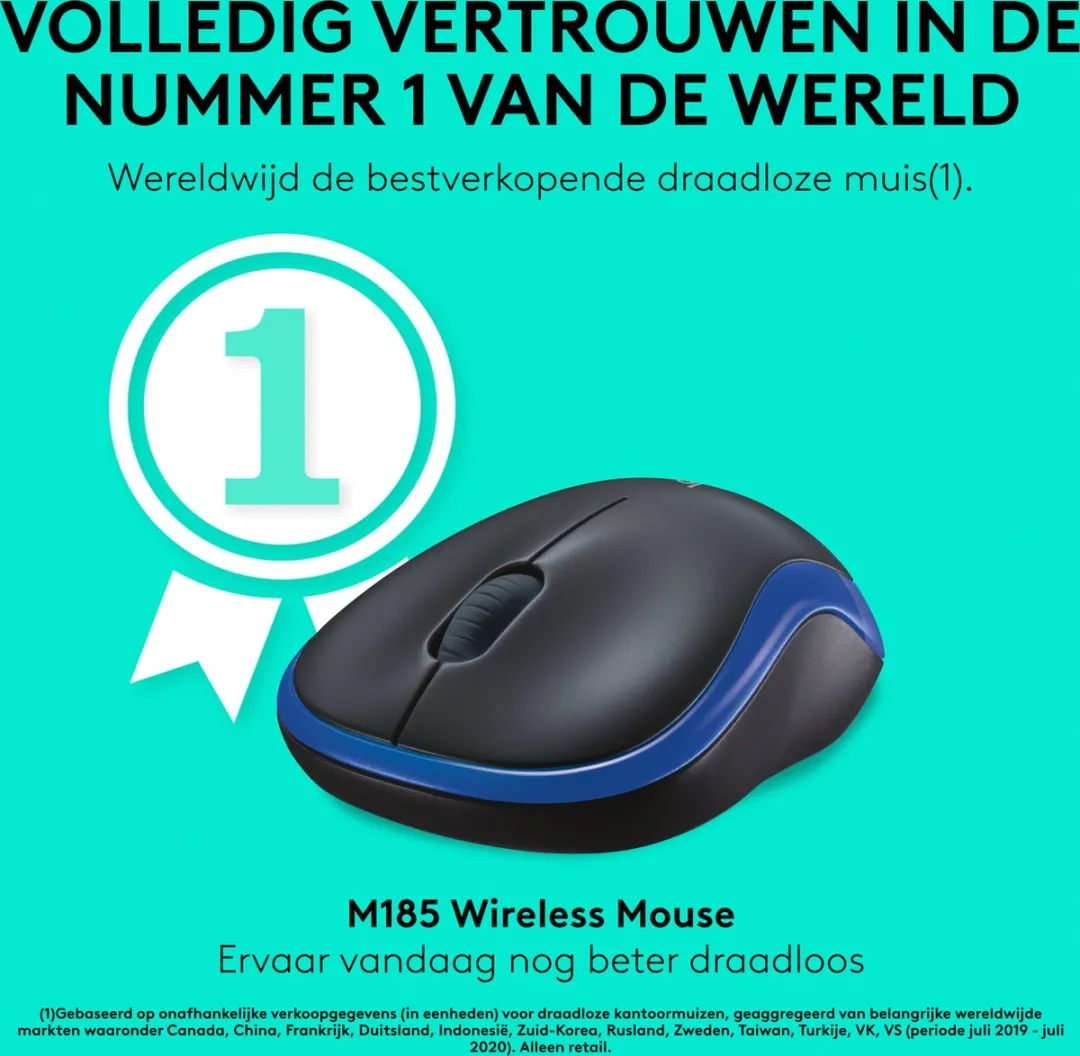 Logitech M185 Draadloze Muis - Blauw
