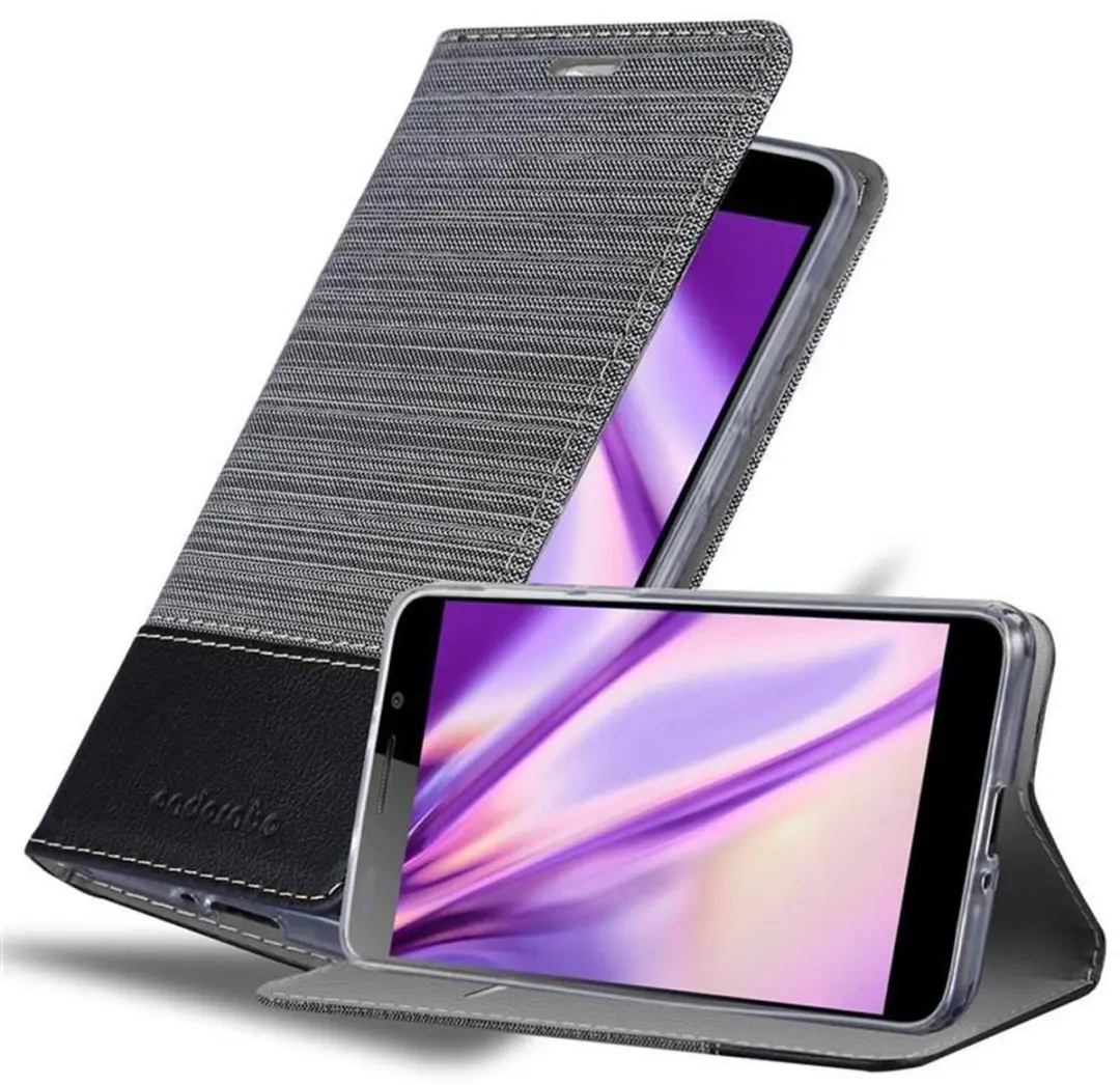 Cadorabo Hoesje geschikt voor Honor 6 in GRIJS ZWART - Beschermhoes met magnetische sluiting, standfunctie en kaartvakje Book Case Cover Etui