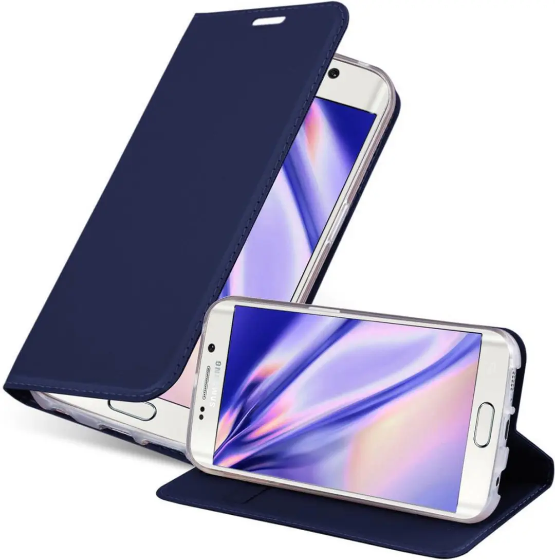 Cadorabo Hoesje geschikt voor Samsung Galaxy S6 EDGE in CLASSY DONKER BLAUW