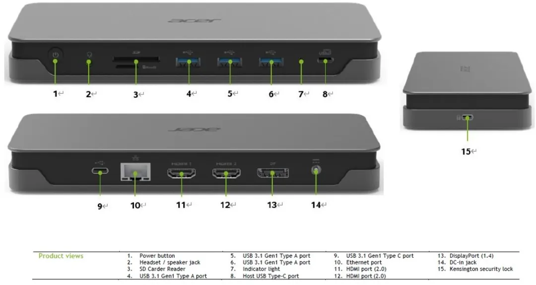 Acer USB Type-C Dock GP.DCK11.01Q - Docking Station - Zilver