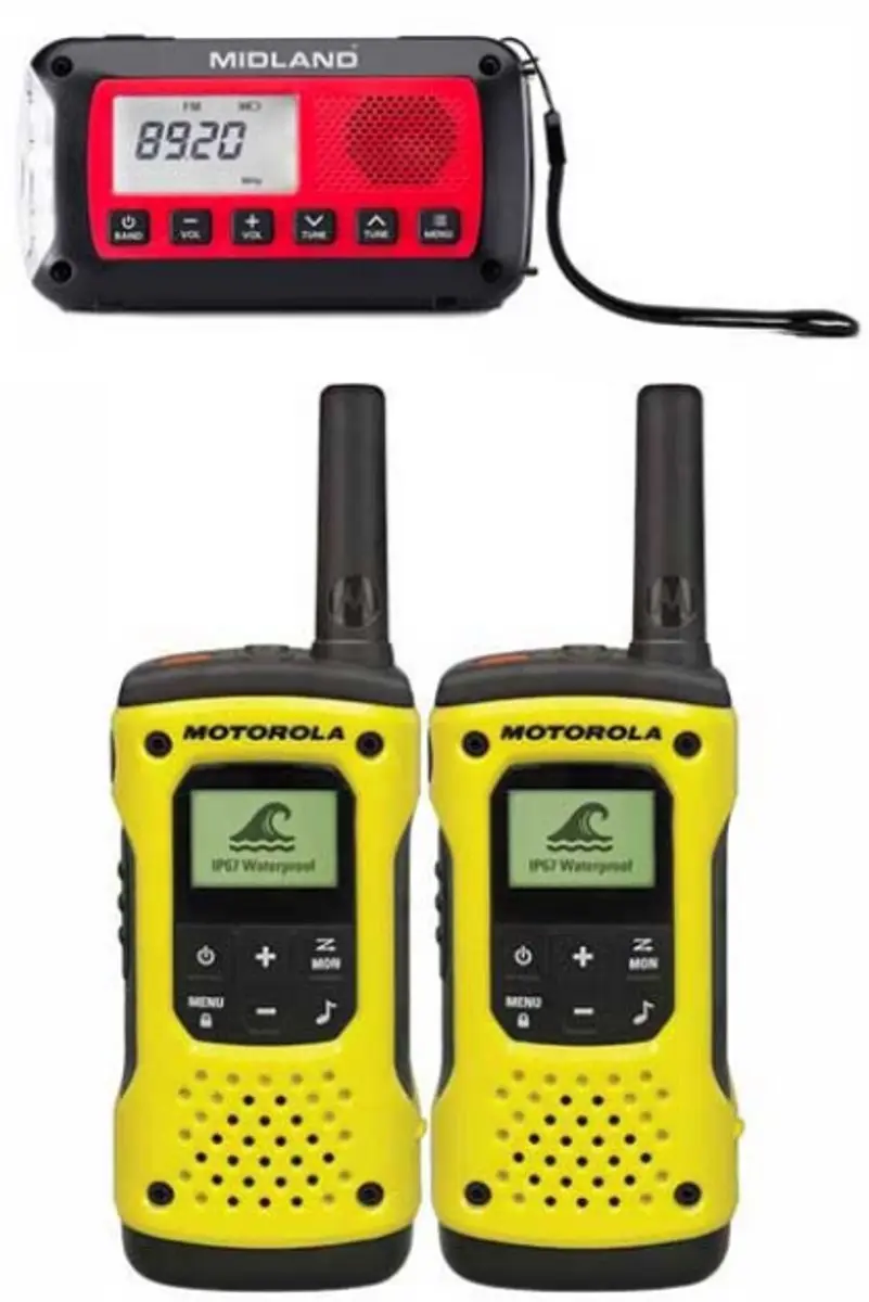 Noodpakket Communicatie Midland ER100 Noodradio en 2 Motorola TLKR T92 portofoon
