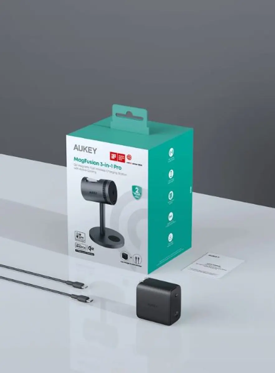 Aukey LC-MC311A MagFusion 3-in-1 Pro Draadloze Oplader - 15W - Grijs - afbeelding 5 van 5