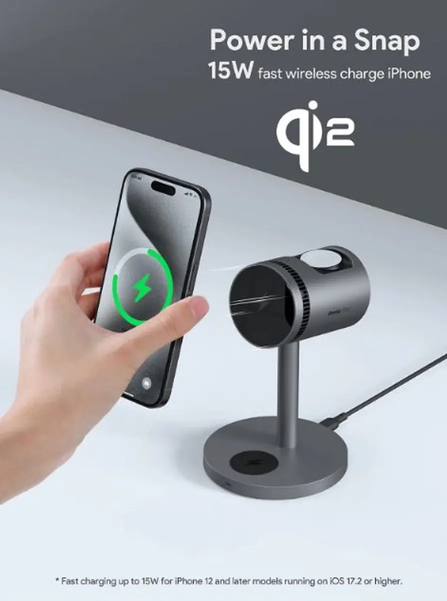Aukey LC-MC311A MagFusion 3-in-1 Pro Draadloze Oplader - 15W - Grijs - afbeelding 2 van 5