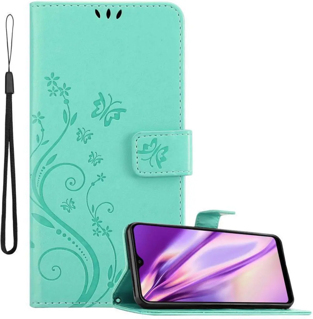 Cadorabo Hoesje geschikt voor Samsung Galaxy A20 / A30 / M10s in BLOEMEN TURKOOI