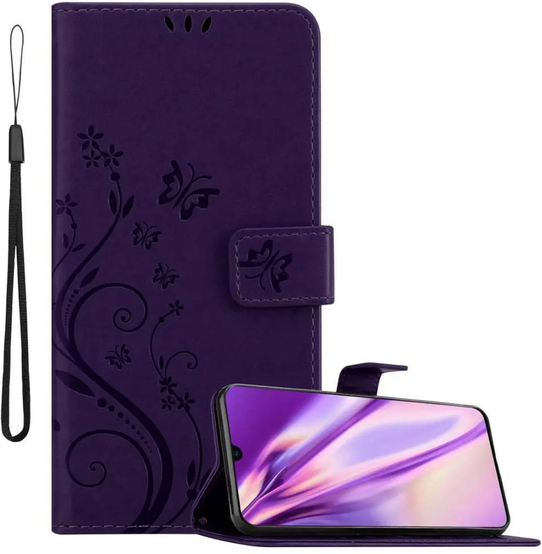 Cadorabo Hoesje geschikt voor Samsung Galaxy A70 / A70s in BLOEMEN DONKER PAARS