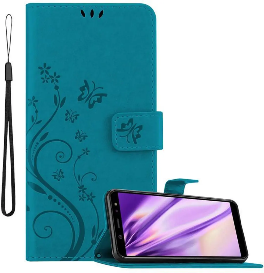 Cadorabo Hoesje geschikt voor Samsung Galaxy A6 2018 in BLOEMEN BLAUW