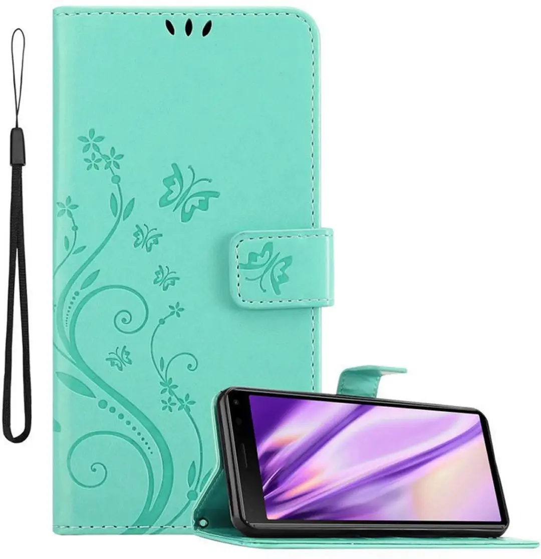 Cadorabo Hoesje geschikt voor Sony Xperia 8 in BLOEMEN TURKOOIS