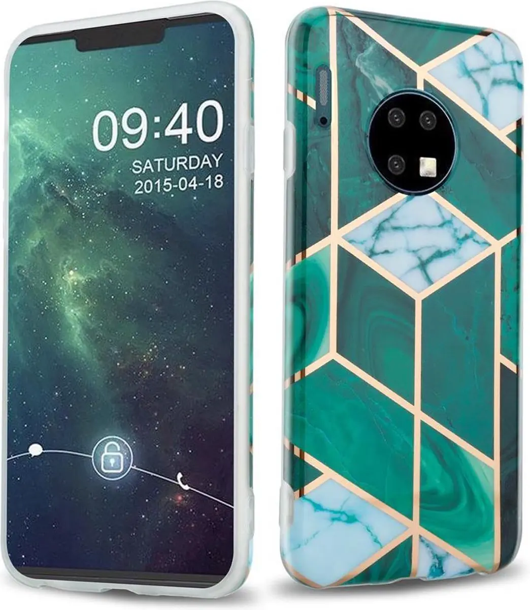 Cadorabo Hoesje geschikt voor Huawei MATE 30 in Donkergroen Wit Goud Marmer No.