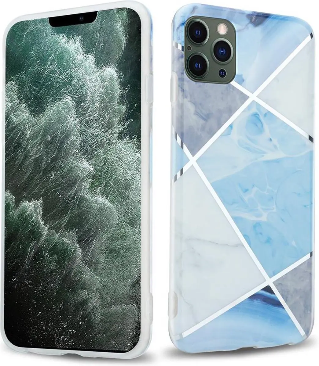Cadorabo Hoesje geschikt voor Apple iPhone 12 PRO MAX in Blauw Wit Grijs Marmer