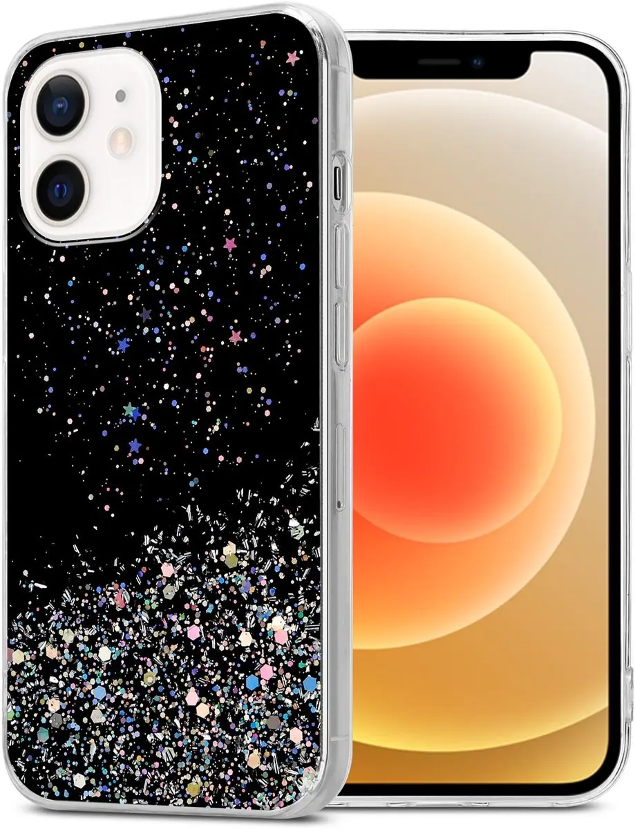 Cadorabo Hoesje geschikt voor Apple iPhone 12 MINI in Zwart met Glitter