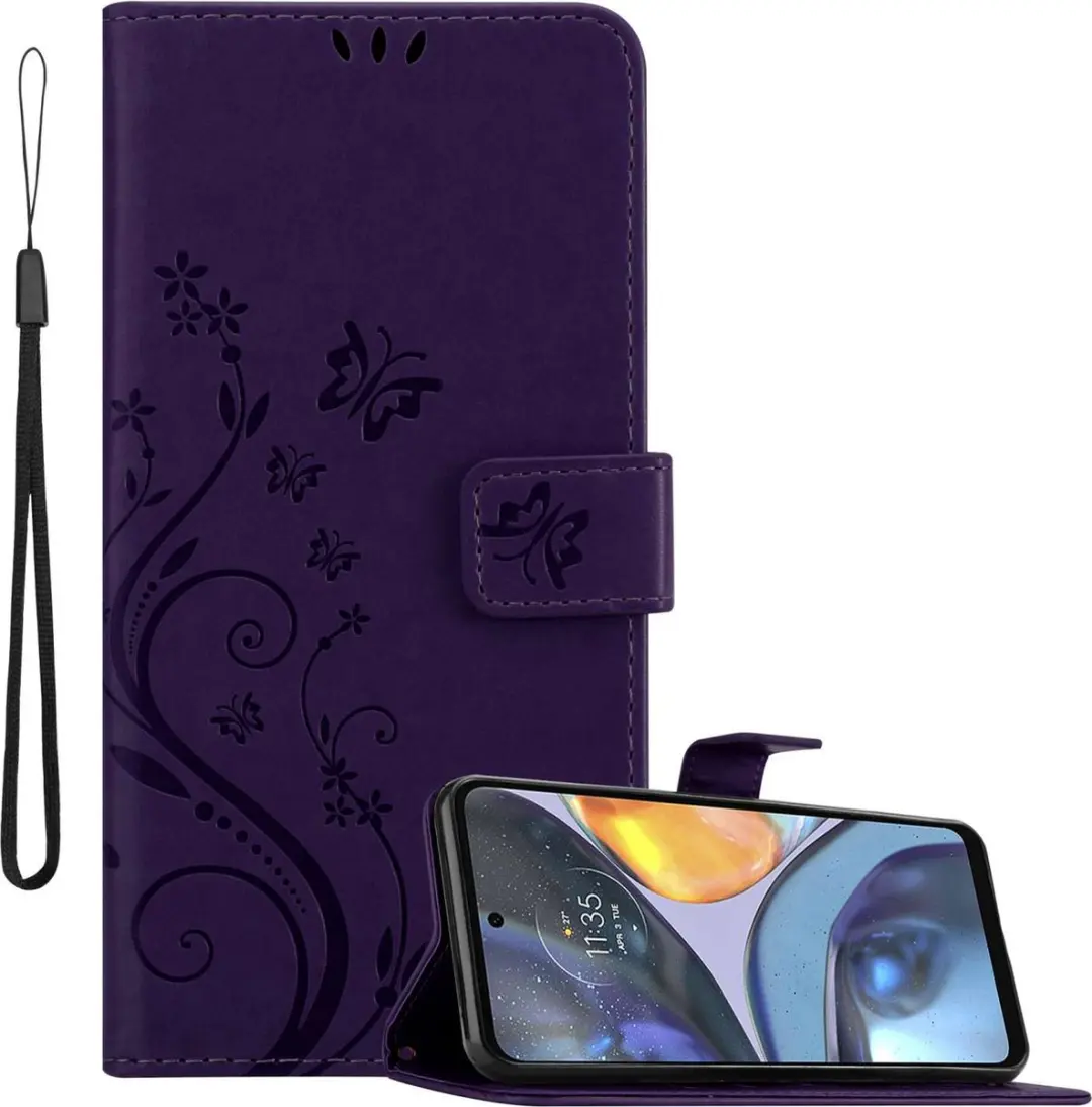 Cadorabo Hoesje geschikt voor Motorola MOTO G22 in BLOEMEN DONKER PAARS
